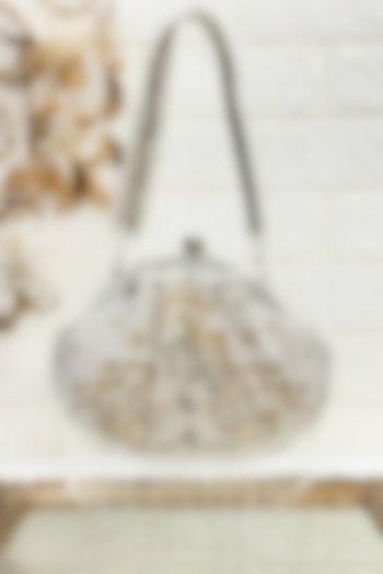 White & Gold Raw Silk Embellished Clutch by Kainiche by Mehak at Pernia's Pop Up Shop