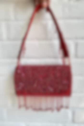 Maroon Raw Silk Embellished Clutch by Kainiche by Mehak