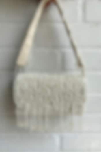 White Raw Silk Embellished Clutch by Kainiche by Mehak