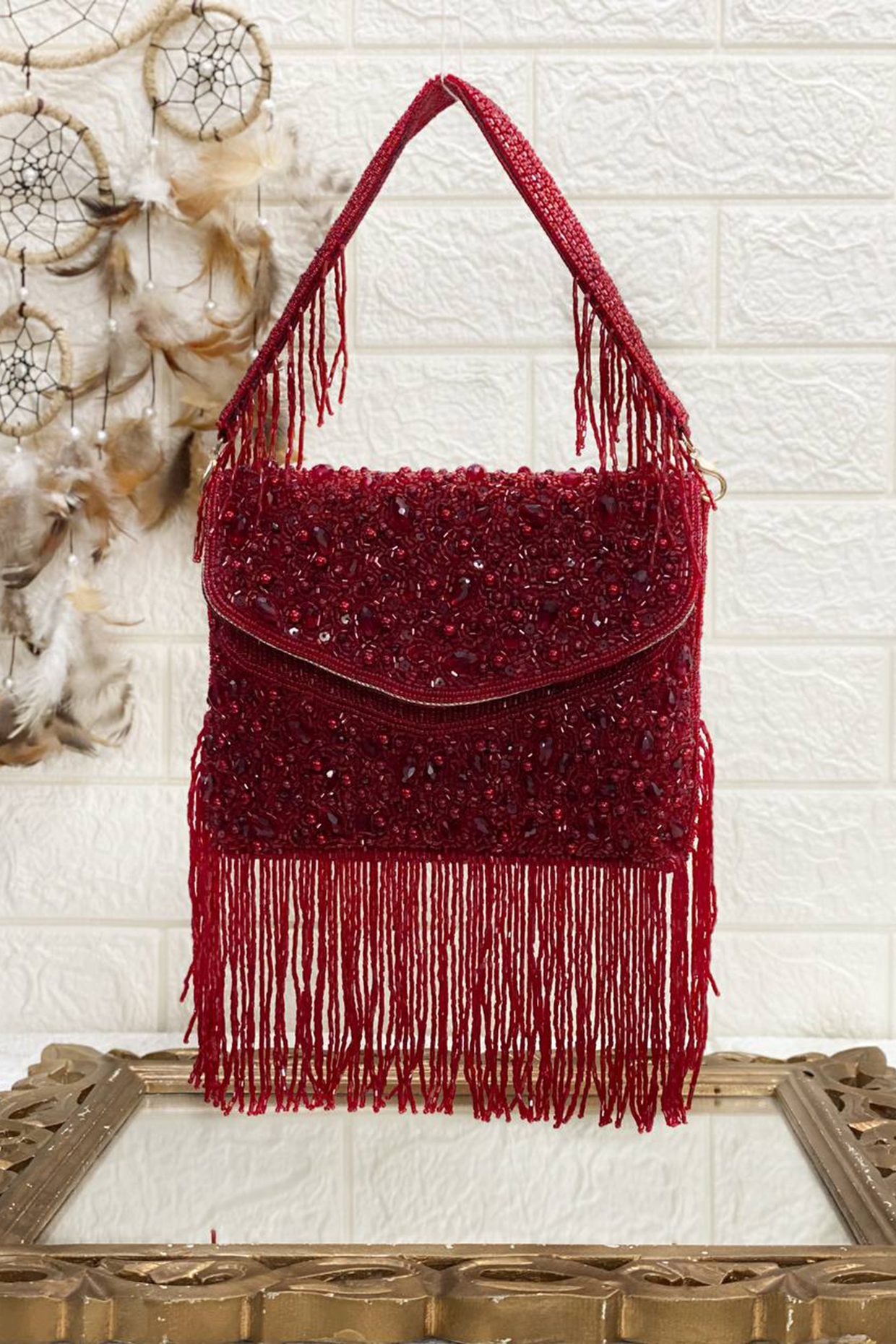 Maroon Sequins Embellished Bag by Kainiche by Mehak at Pernia's Pop Up Shop