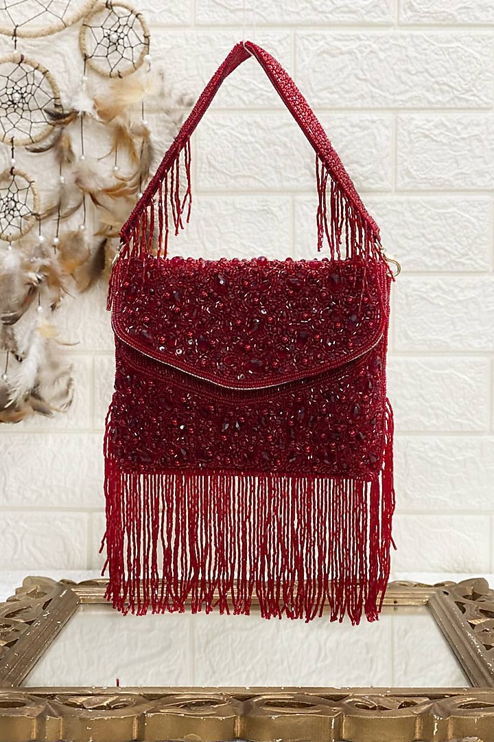 Maroon Sequins Embellished Bag by Kainiche by Mehak at Pernia's Pop Up Shop