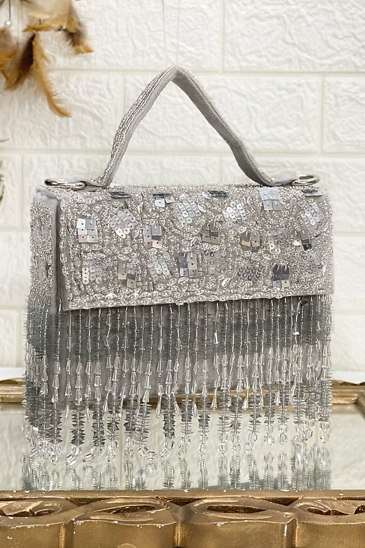 Silver Sequins Embellished Bag by Kainiche by Mehak