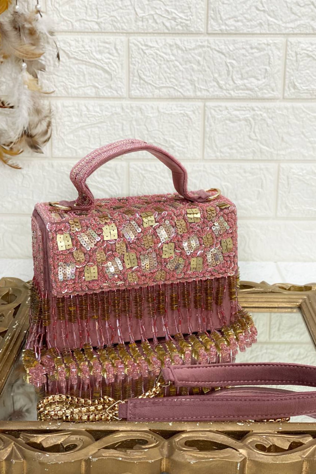 Pink best sale embellished bag