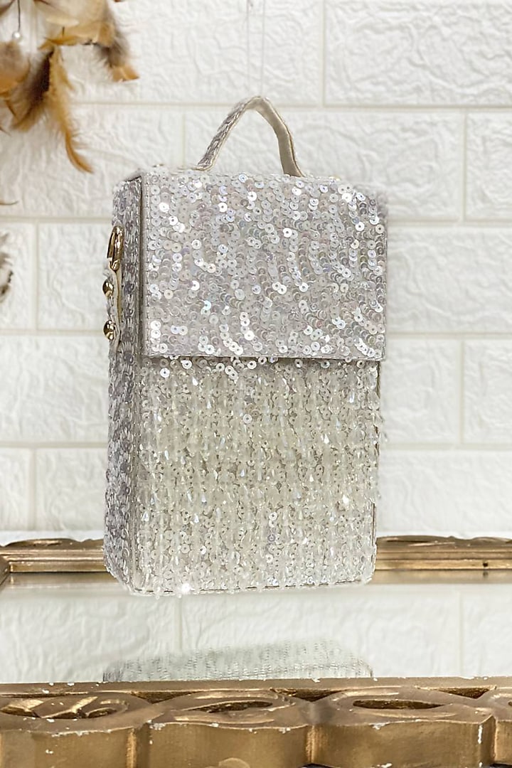 Silver Sequins Embellished Clutch by Kainiche by Mehak