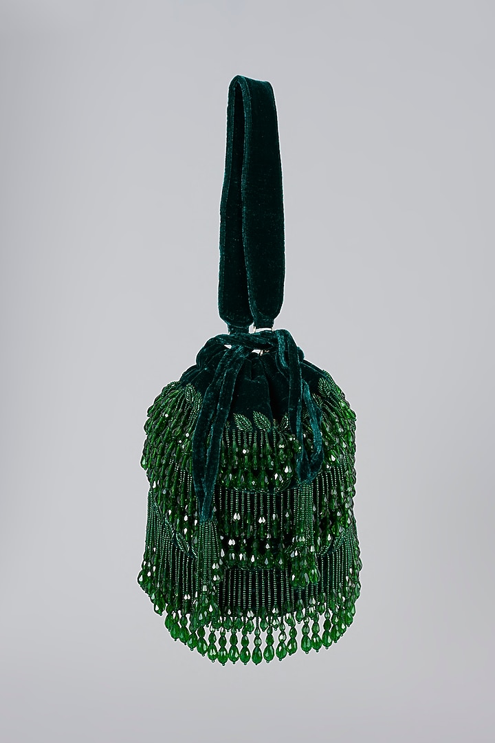 Emerald Green Embroidered Potli by Kainiche by Mehak at Pernia's Pop Up Shop