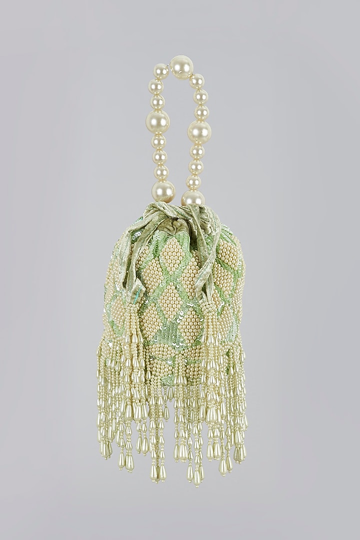 Light Green Embroidered Potli by Kainiche by Mehak at Pernia's Pop Up Shop