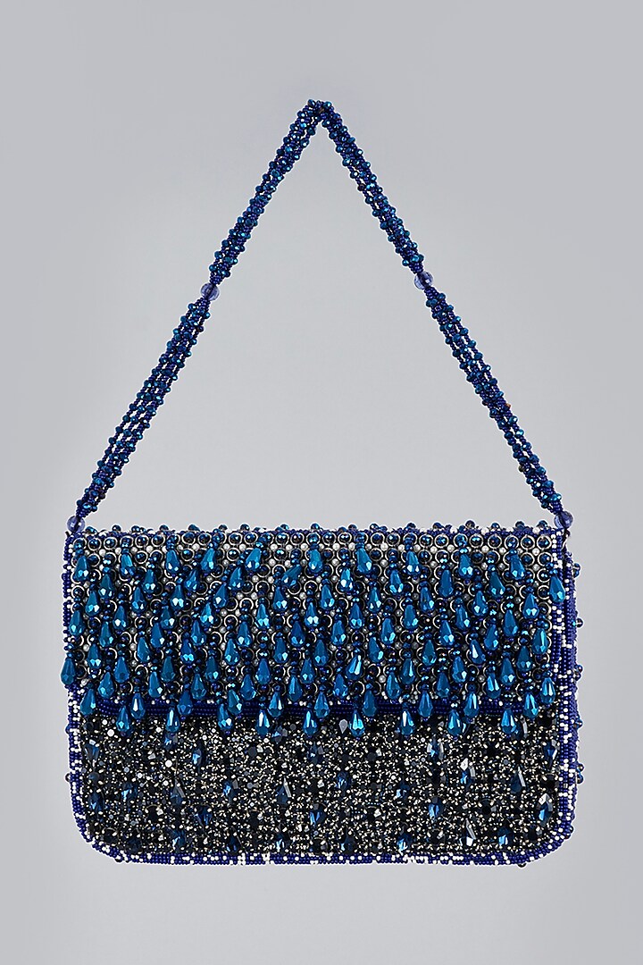 Electric Blue Hand Embroidered Clutch by Kainiche by Mehak
