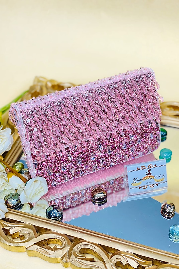 Rose Gold Rhinestone & Pearl Clutch by Kainiche by Mehak