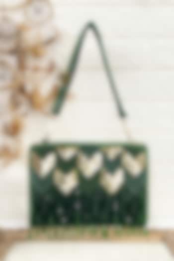 Green Sequins Embellished Clutch by Kainiche by Mehak
