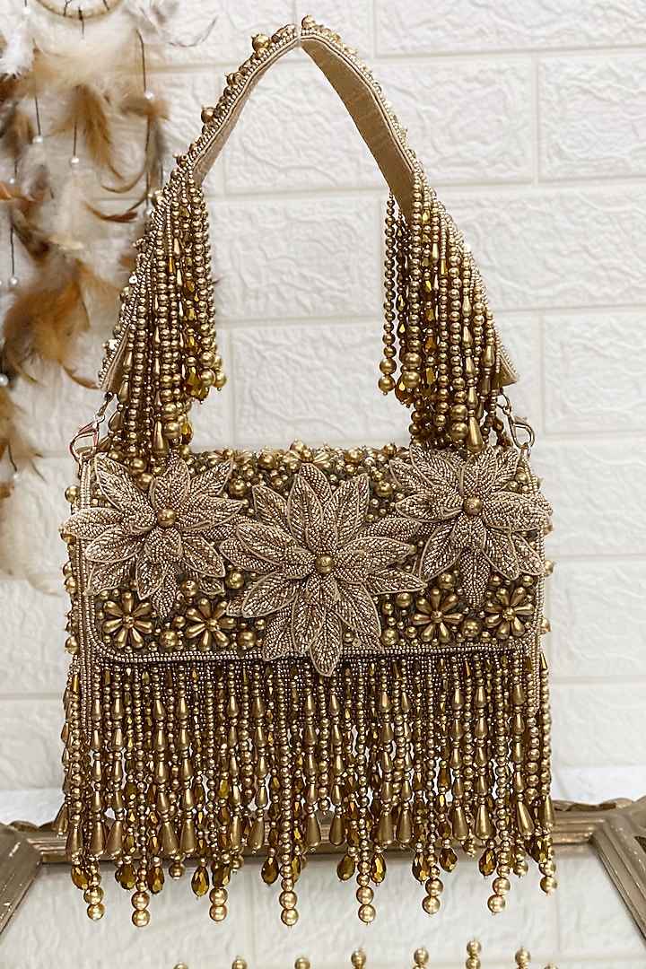 Gold Floral Clutch Bag by Kainiche by Mehak