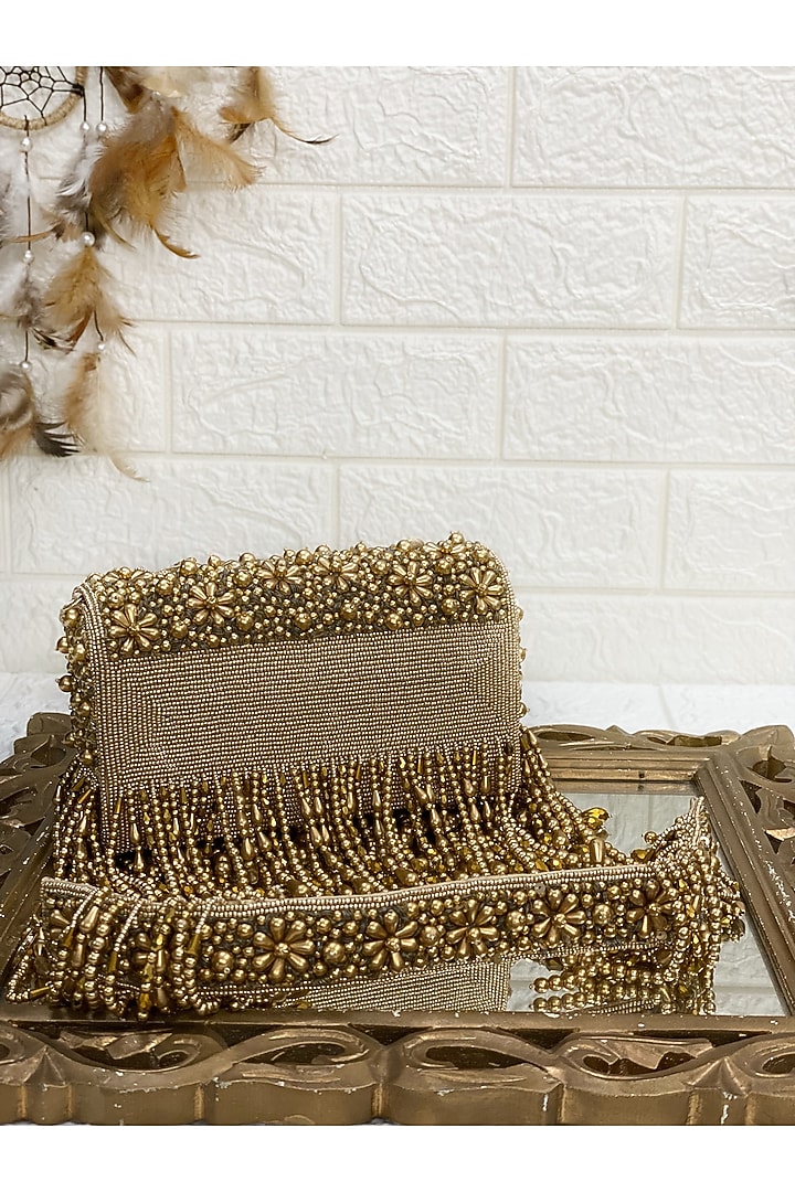 Gold Floral Clutch Bag by Kainiche by Mehak at Pernia's Pop Up Shop