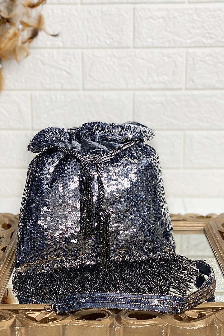 Grey Sequins Embellished Potli by Kainiche by Mehak at Pernia's Pop Up Shop