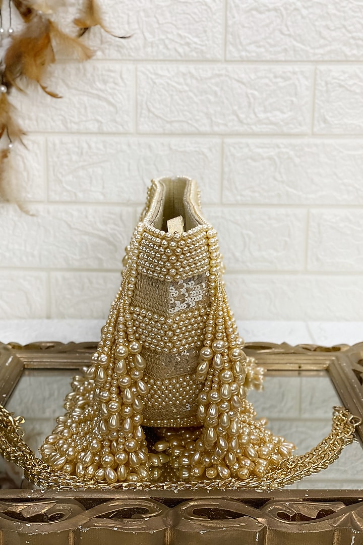 Gold Clutch Bag With Pearl Work by Kainiche by Mehak at Pernia's Pop Up Shop