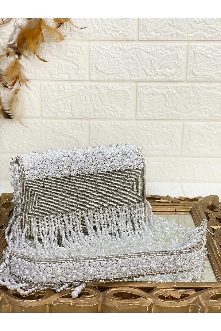 Silver Floral Clutch Bag by Kainiche by Mehak at Pernia's Pop Up Shop