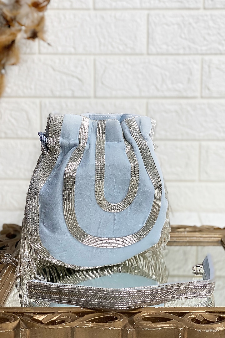 Silver Sequins & Pearl Embellished Potli by Kainiche by Mehak at Pernia's Pop Up Shop