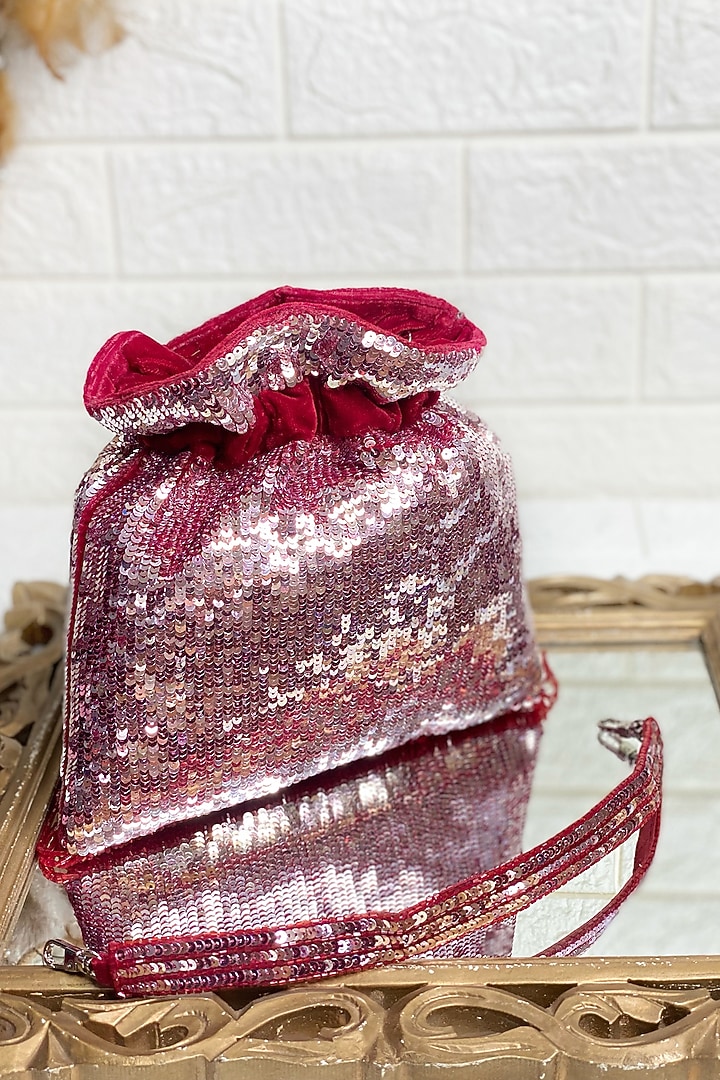 Maroon Sequins Embellished Potli by Kainiche by Mehak at Pernia's Pop Up Shop
