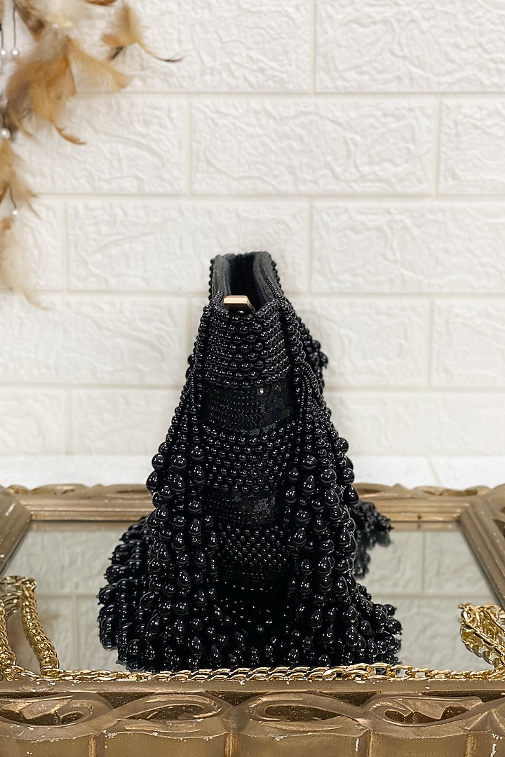 Black Clutch Bag With Pearl Work by Kainiche by Mehak at Pernia's Pop Up Shop