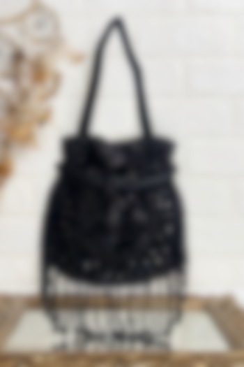 Black Sequins & Pearl Embellished Potli by Kainiche by Mehak at Pernia's Pop Up Shop