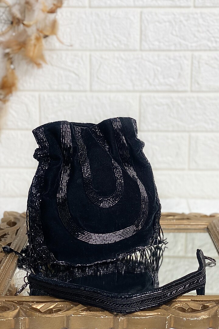 Black Sequins & Pearl Embellished Potli by Kainiche by Mehak at Pernia's Pop Up Shop