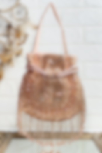 Rose Gold Sequins & Pearl Embellished Potli by Kainiche by Mehak at Pernia's Pop Up Shop