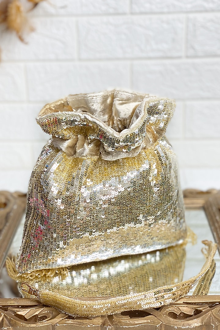 Gold Sequins Embellished Potli by Kainiche by Mehak at Pernia's Pop Up Shop