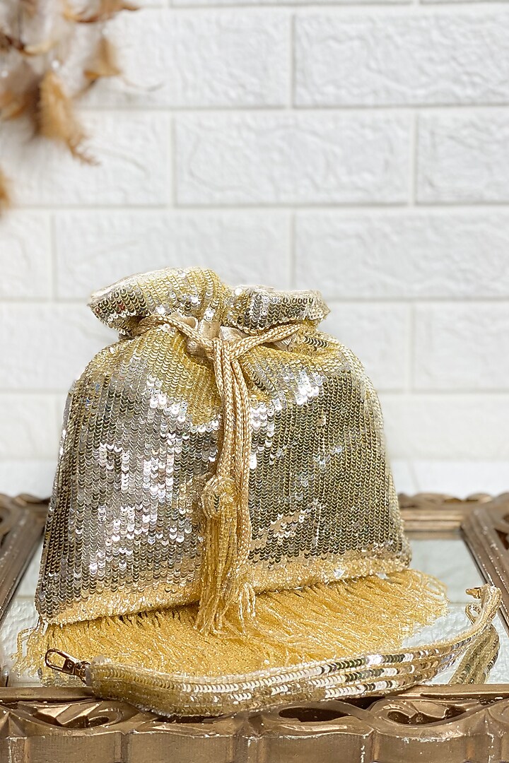 Gold Sequins Embellished Potli by Kainiche by Mehak at Pernia's Pop Up Shop