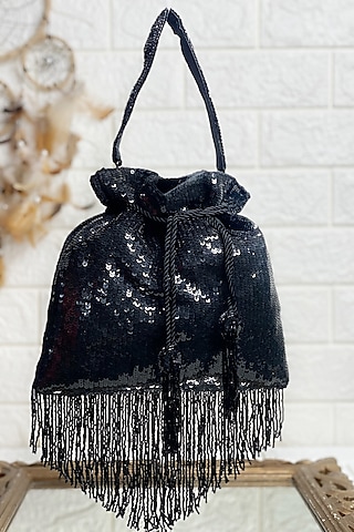 Black Sequins Embellished Potli by Kainiche by Mehak
