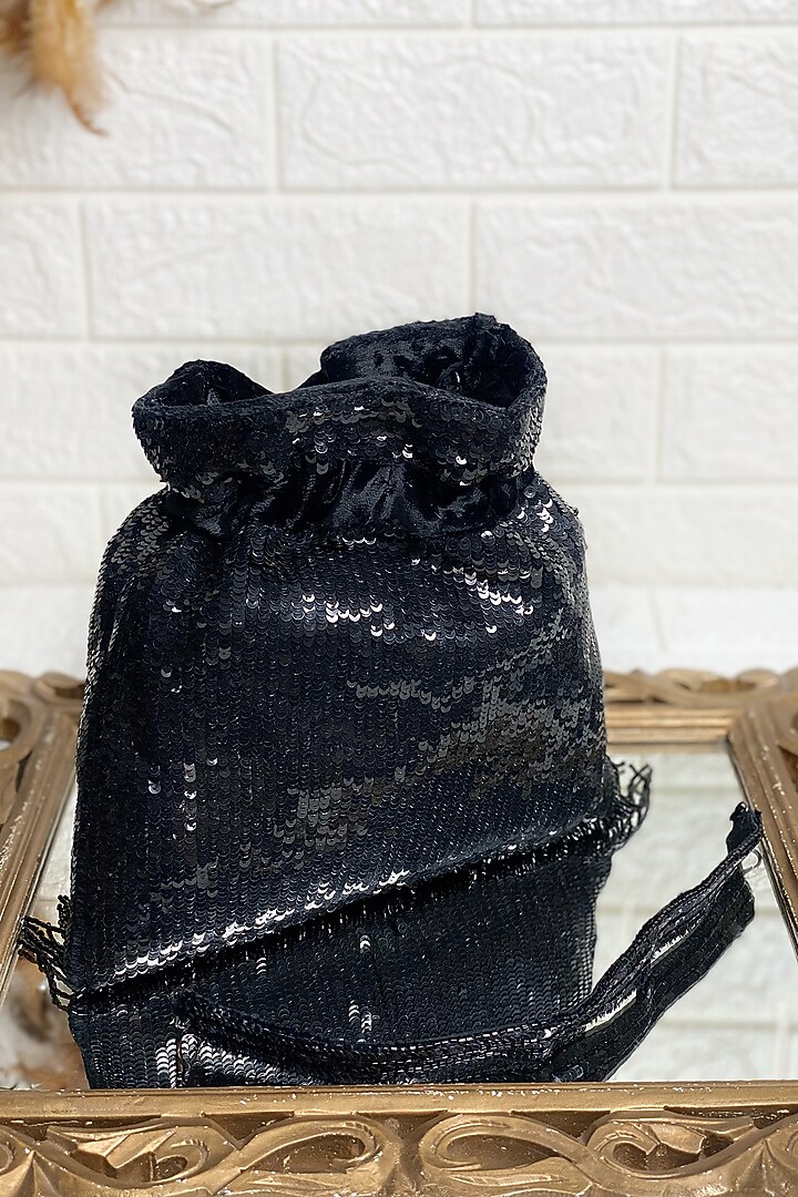 Black Sequins Embellished Potli by Kainiche by Mehak at Pernia's Pop Up Shop