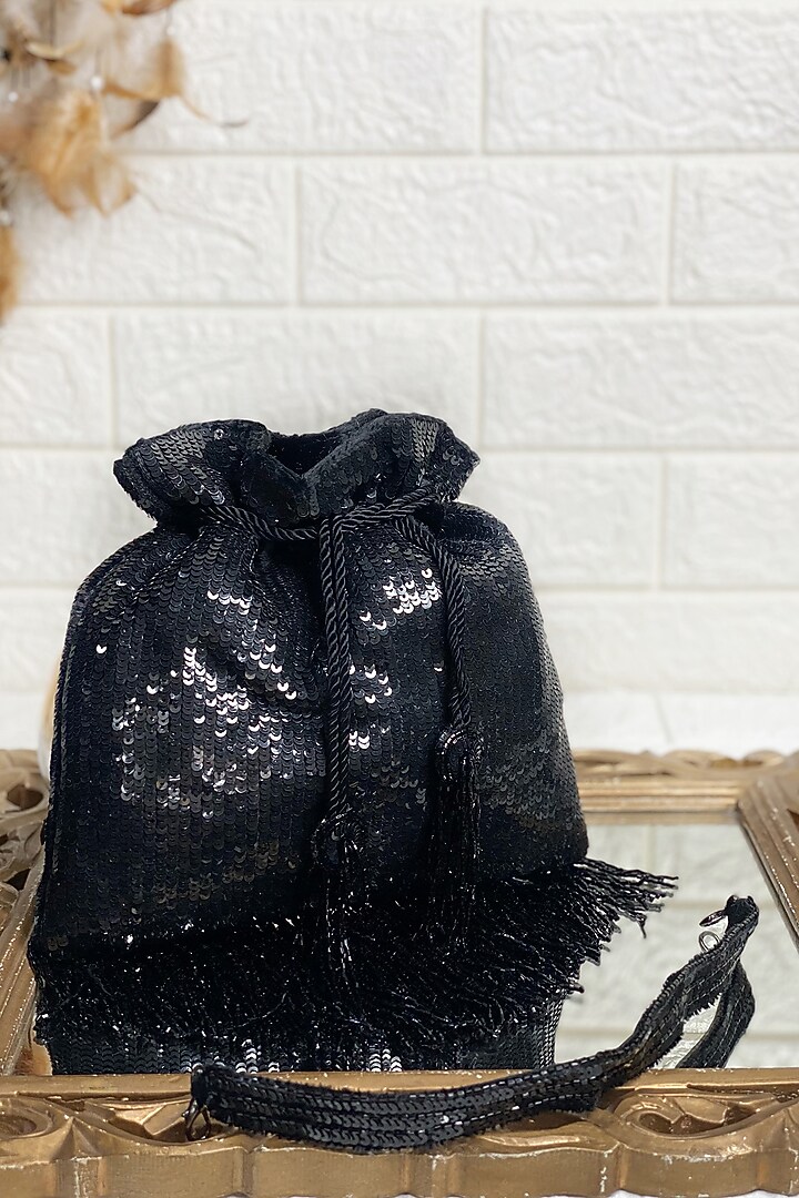 Black Sequins Embellished Potli by Kainiche by Mehak at Pernia's Pop Up Shop