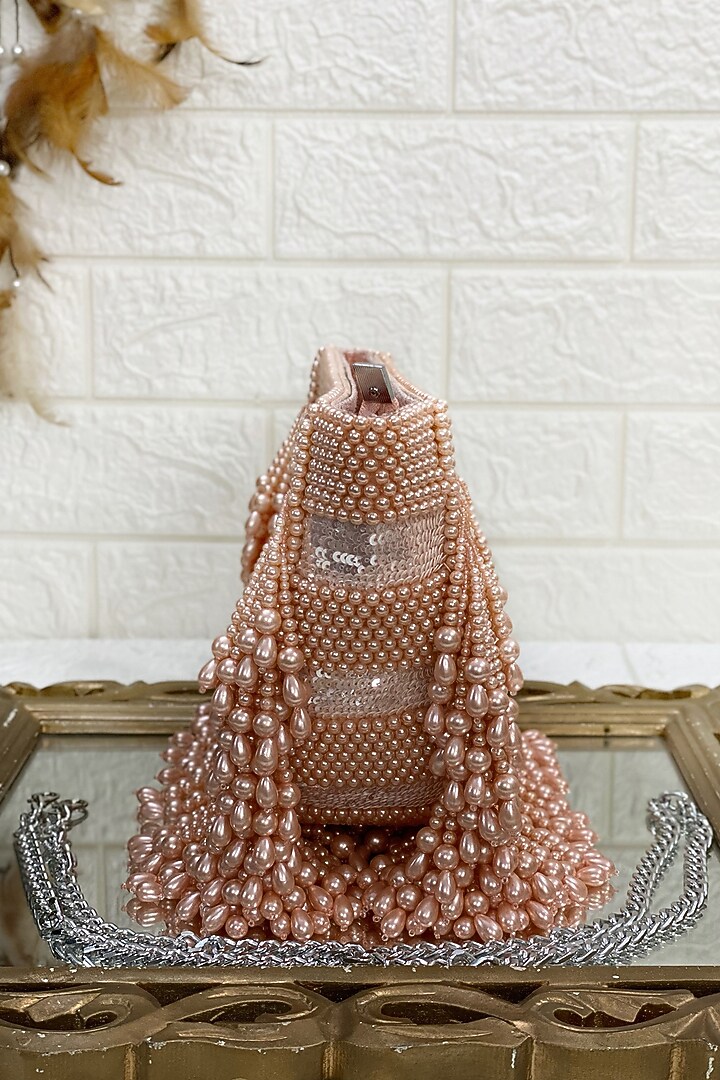 Pink Clutch Bag With Pearl Work by Kainiche by Mehak at Pernia's Pop Up Shop