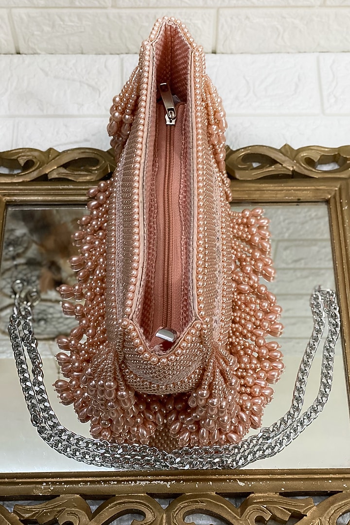 Pink Clutch Bag With Pearl Work by Kainiche by Mehak at Pernia's Pop Up Shop