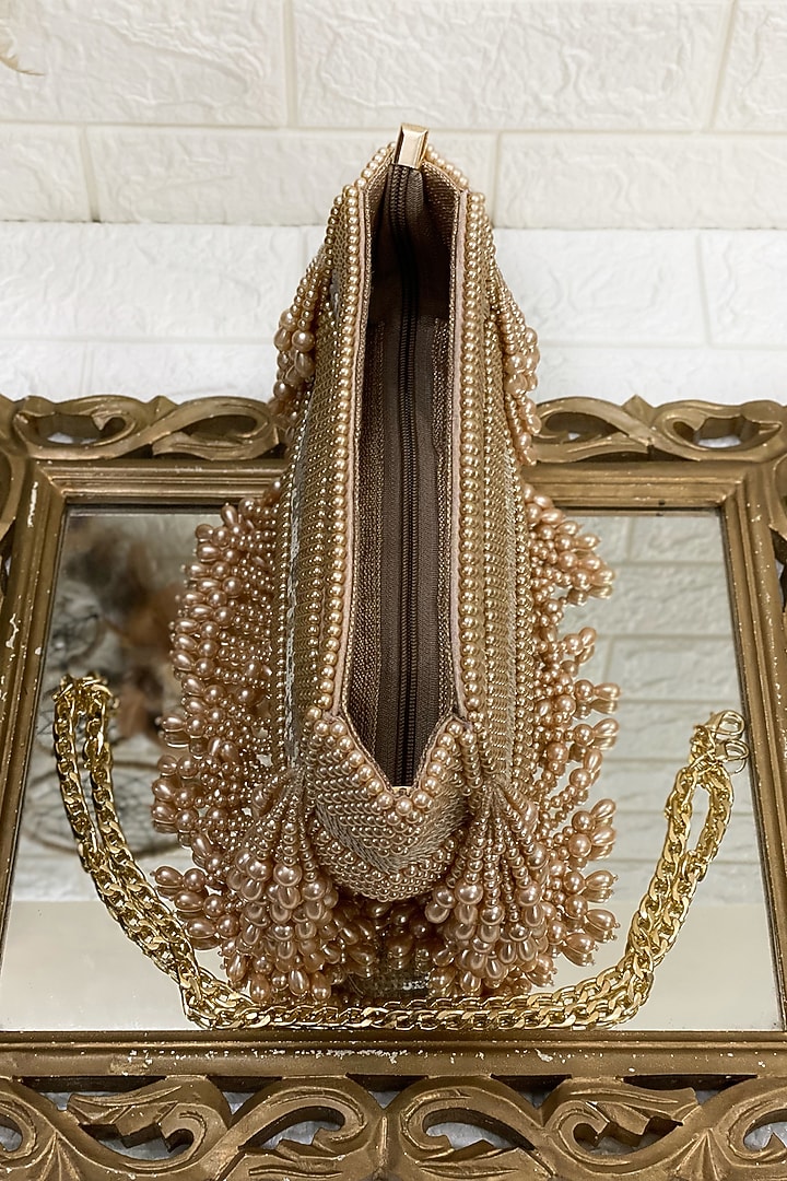 Copper Clutch Bag With Pearl Work by Kainiche by Mehak at Pernia's Pop Up Shop