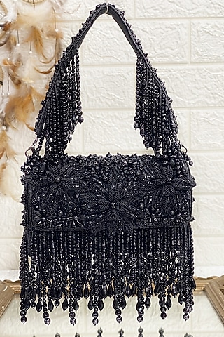 Black Floral Clutch Bag by Kainiche by Mehak