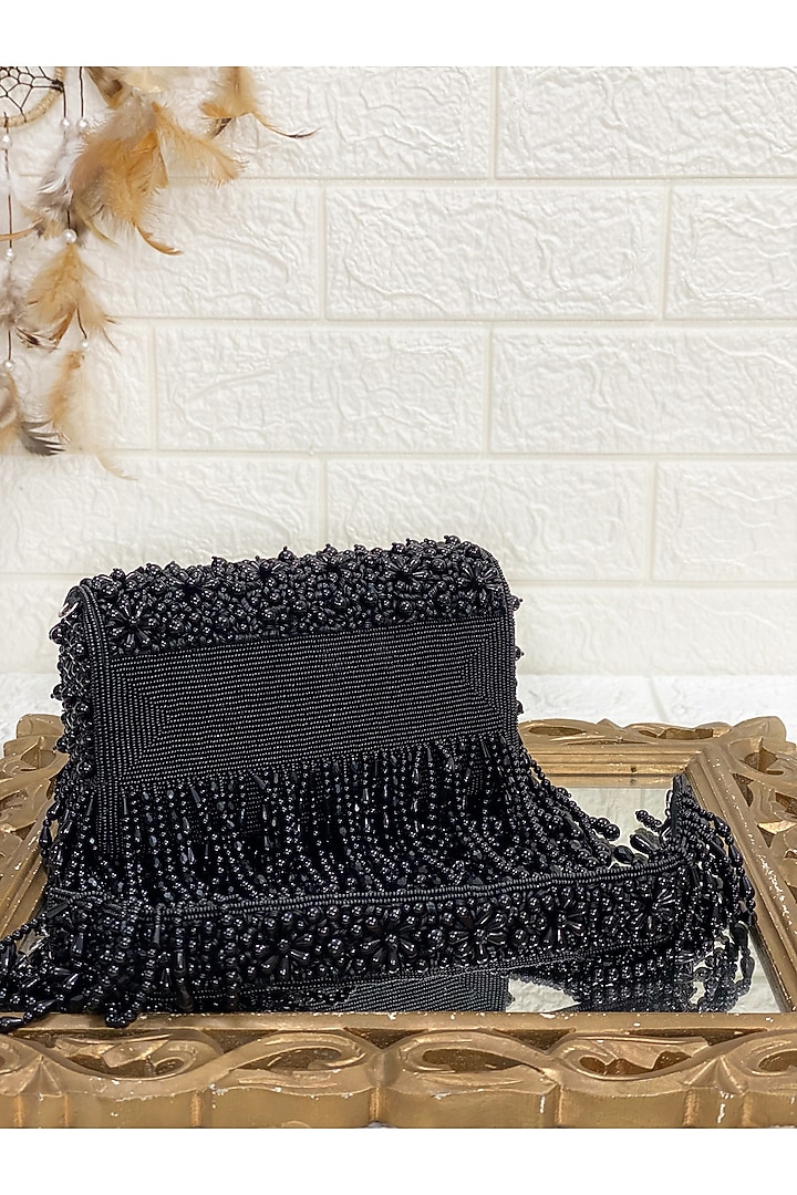 Black Floral Clutch Bag by Kainiche by Mehak at Pernia's Pop Up Shop
