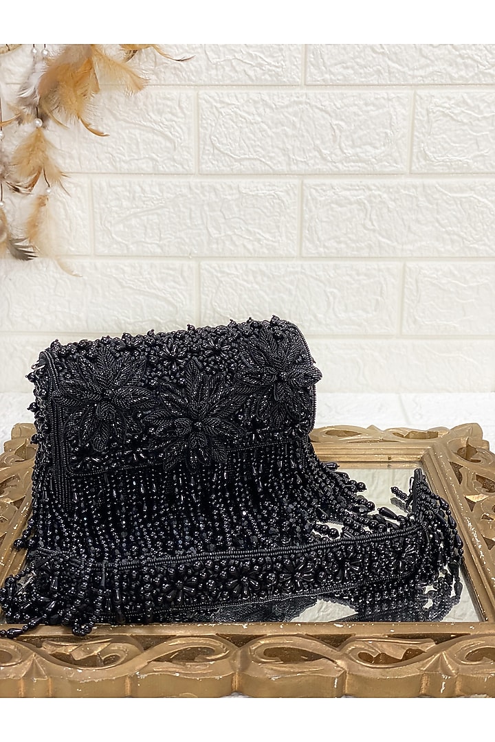 Black Floral Clutch Bag by Kainiche by Mehak at Pernia's Pop Up Shop