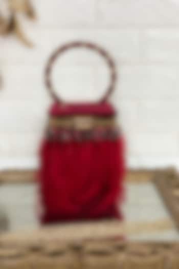 Red Suede & Velvet Feather Box Clutch by Kainiche by Mehak