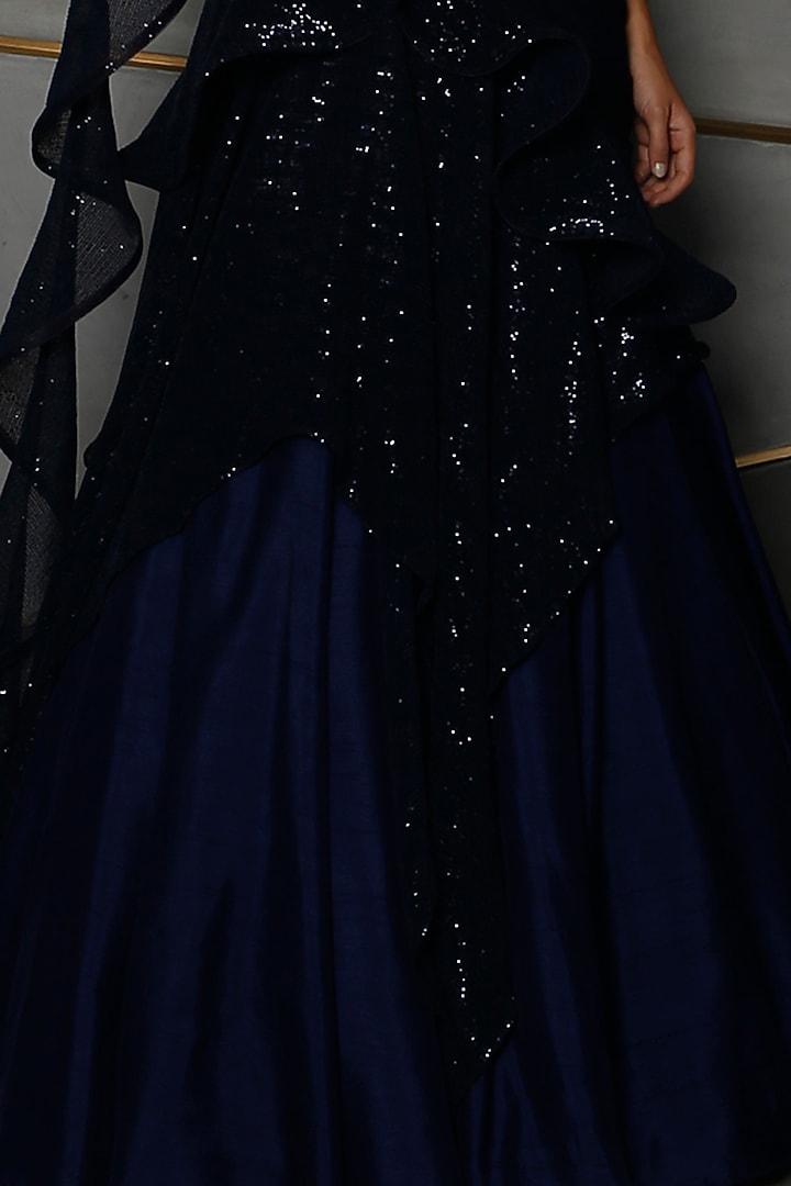 Dark Navy Blue Embroidered Bridal Lehenga Set by Kamaali Couture at Pernia's Pop Up Shop
