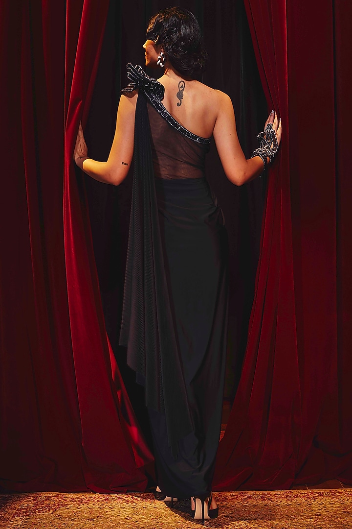Black Embroidered Engagement Gown by Kamaali Couture at Pernia's Pop Up Shop