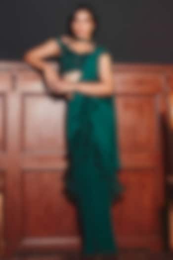Evergreen Ruffled Draped Saree Set by Kamaali Couture