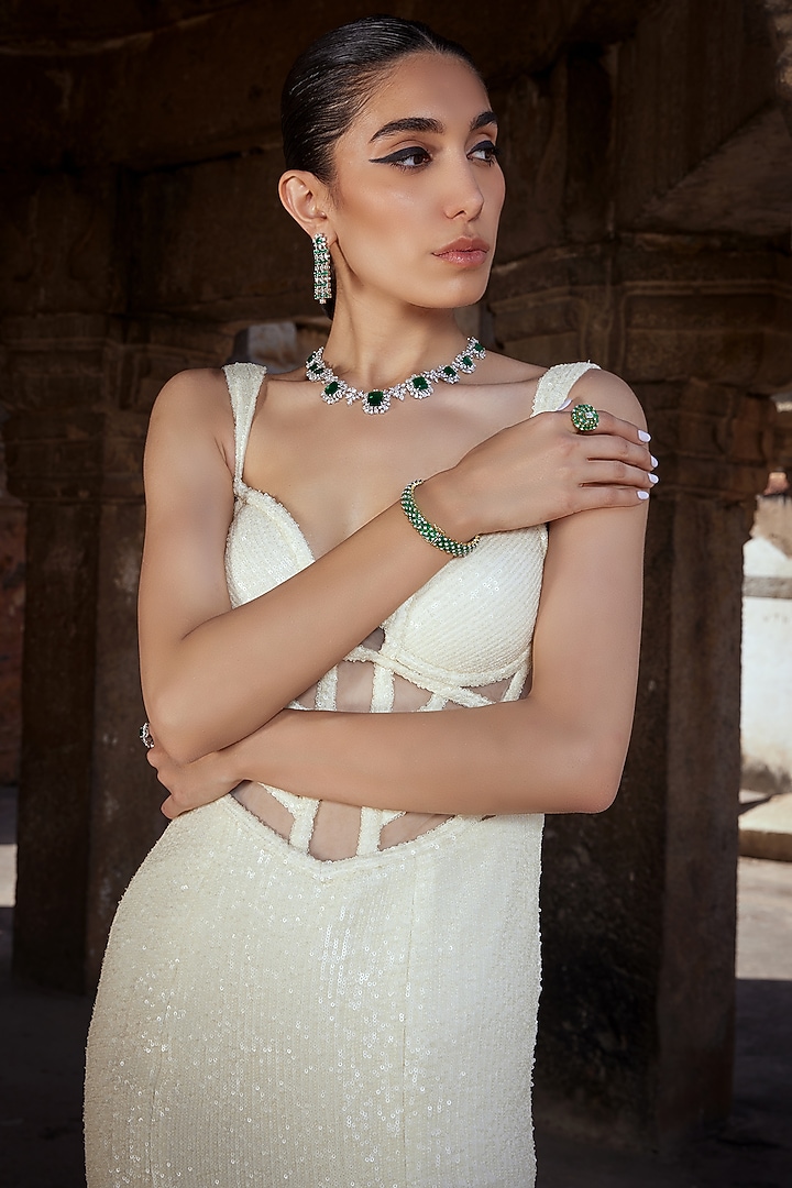 Ivory Sequins Embellished Fish Cut Corset Wedding Gown by Kamaali Couture at Pernia's Pop Up Shop