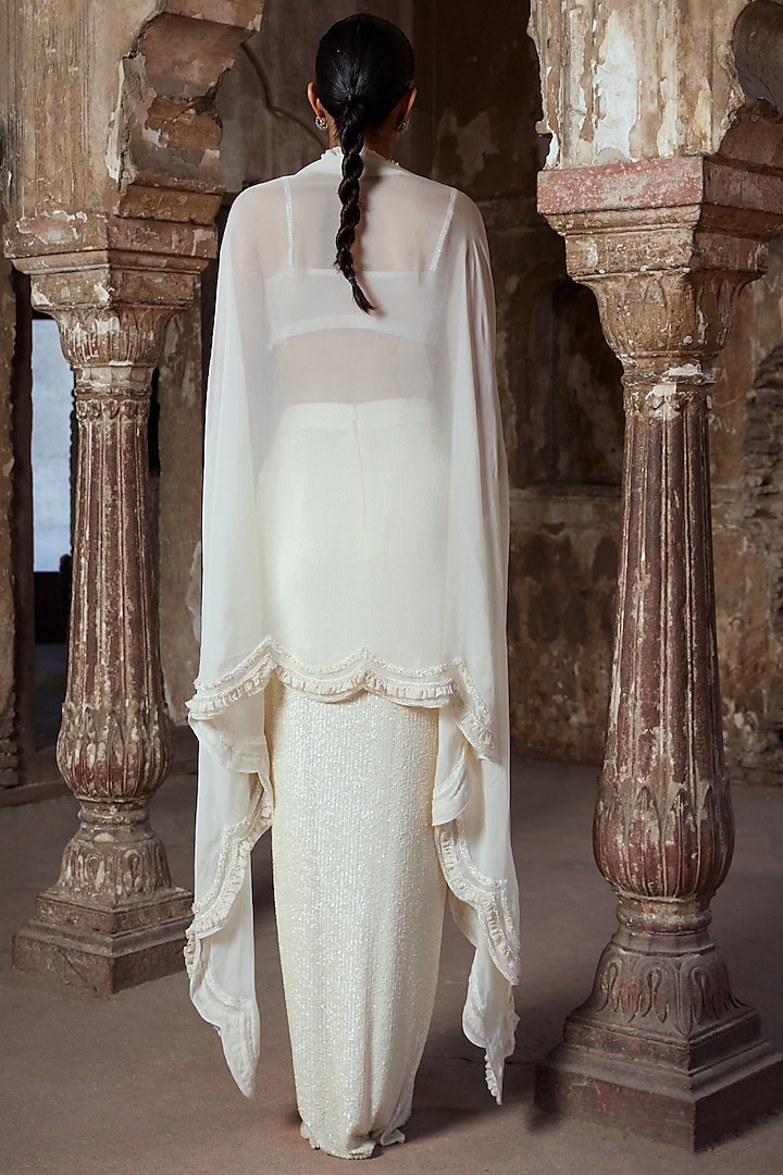Ivory Tulle & Sequins French Knot Skirt Set by Kamaali Couture at Pernia's Pop Up Shop