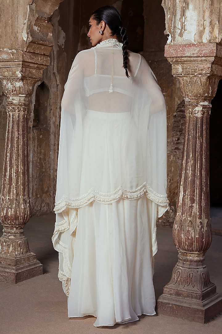 Ivory Tulle & Glass Organza Flared Skirt Set by Kamaali Couture at Pernia's Pop Up Shop