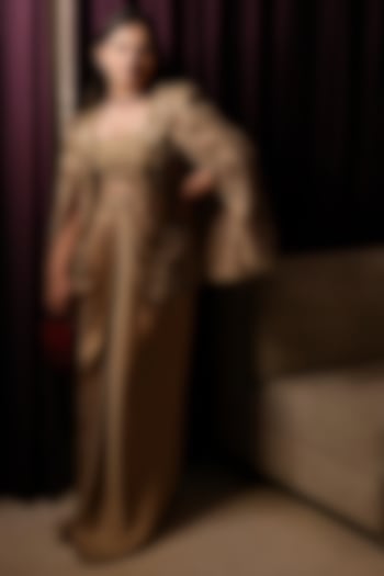 Gold Satin Draped Skirt Set by Kamaali Couture at Pernia's Pop Up Shop