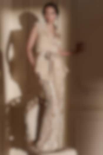 Beige Satin & Tulle Embellished Skirt Set by Kamaali Couture at Pernia's Pop Up Shop