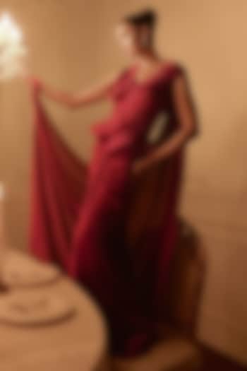 Red Satin Draped Skirt Set by Kamaali Couture at Pernia's Pop Up Shop