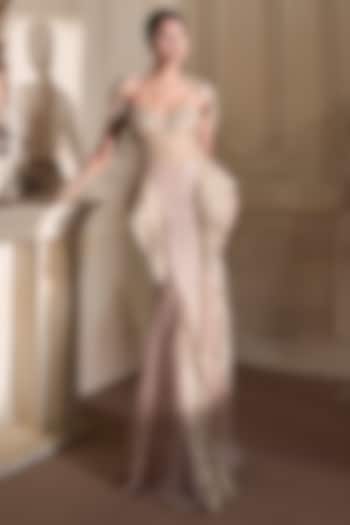 Beige Gold Tulle Embellished Bridal Gown by Kamaali Couture at Pernia's Pop Up Shop