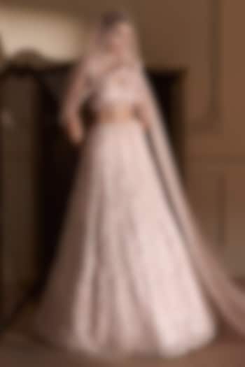 Baby Pink Tulle & Satin Embroidered Bridal Lehenga Set by Kamaali Couture at Pernia's Pop Up Shop