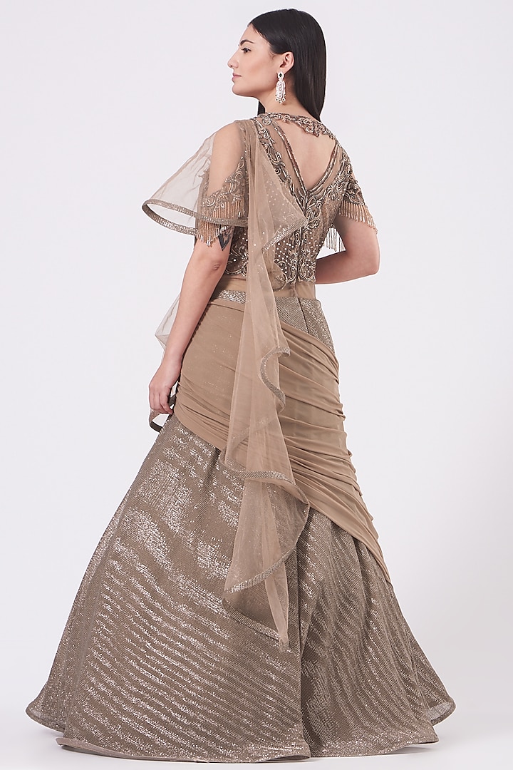 Gold Ruffled Bridal Lehenga Set by Kamaali Couture at Pernia's Pop Up Shop