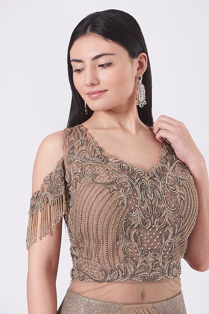 Gold Ruffled Bridal Lehenga Set by Kamaali Couture at Pernia's Pop Up Shop