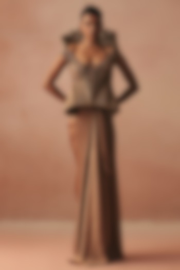 Gold Satin Draped Skirt Set by Kamaali Couture at Pernia's Pop Up Shop